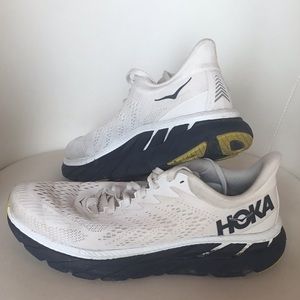 Hoka One One Clifton 7 White & Blue Athletic Shoes.